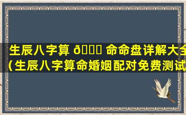 生辰八字算 💐 命命盘详解大全（生辰八字算命婚姻配对免费测试）